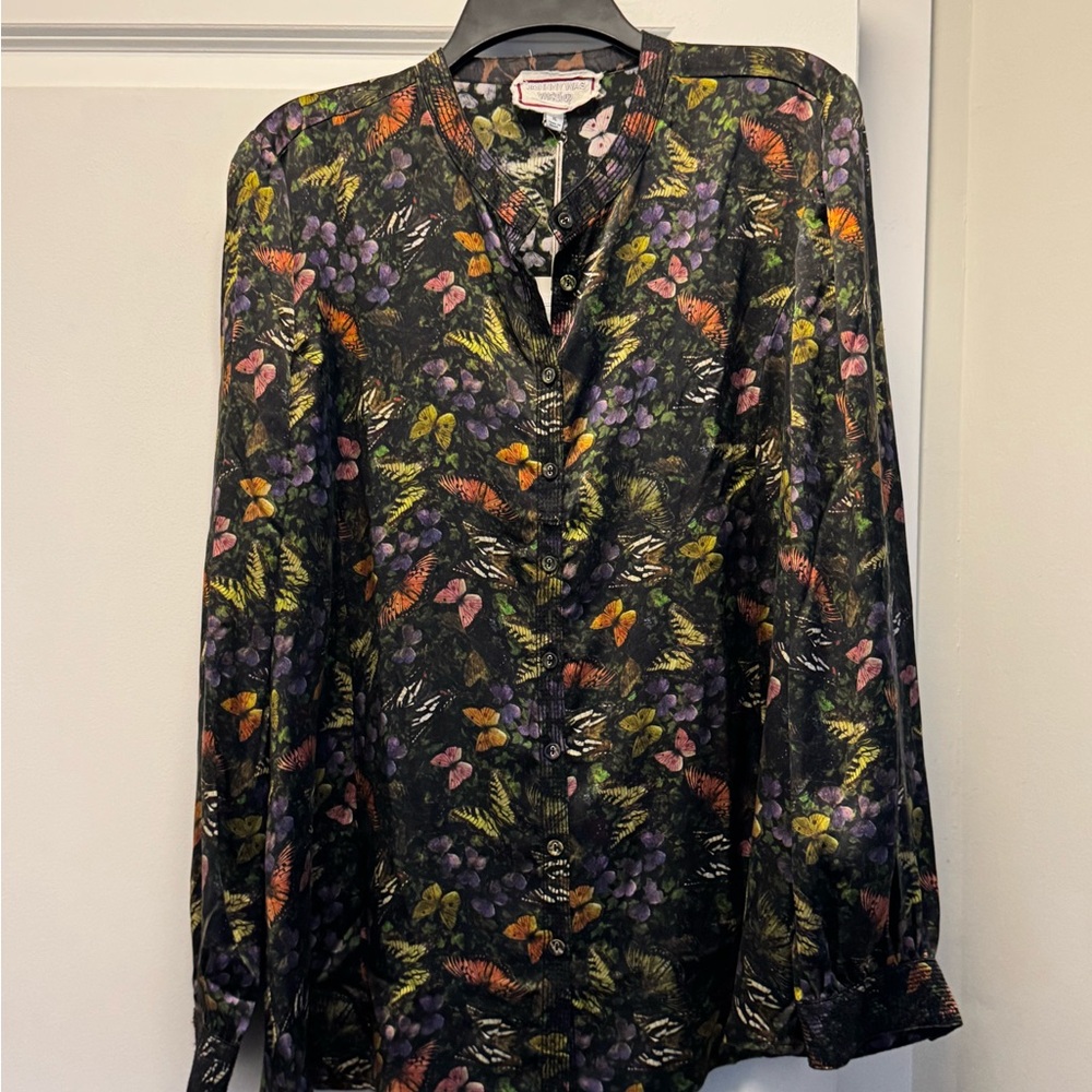 Johnny Was Silk Multicolor Butterfly Blouse